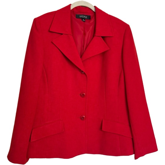 KASPER Red Fully Lined BLAZER & FLARE SKIRT SUIT Set Size 18 Business Career - Picture 2 of 16